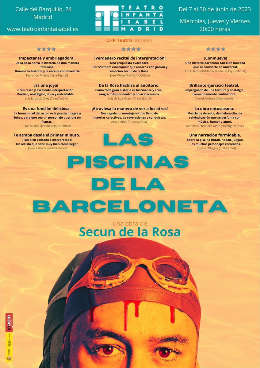 bgarciate's tweet photo. El gran @secundelarosa  regresa a Madrid con su obra de teatro'Las piscinas de la Barceloneta'. Déjate zambullir por su talento y alegría. #Teatro #Cultura #Madrid https://t.co/6YKbRff9CN