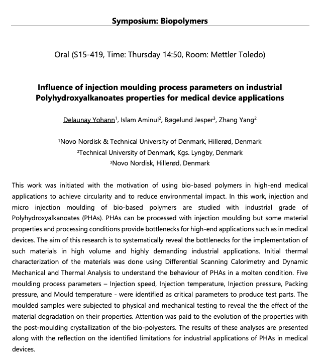 SimpperM's tweet photo. May is a busy month for the #SIMPPER_MedDev ESRs. @yohann_delaunay presents at the 38th International Conference of the Polymer Processing Society later this month.
Check out the program here:
https://t.co/IE7KVhNdOq
#PPS_38 @Empa_CH
#EUFundedResearch @MSCActions #MSCA_ITN https://t.co/EzKQZXTa7n