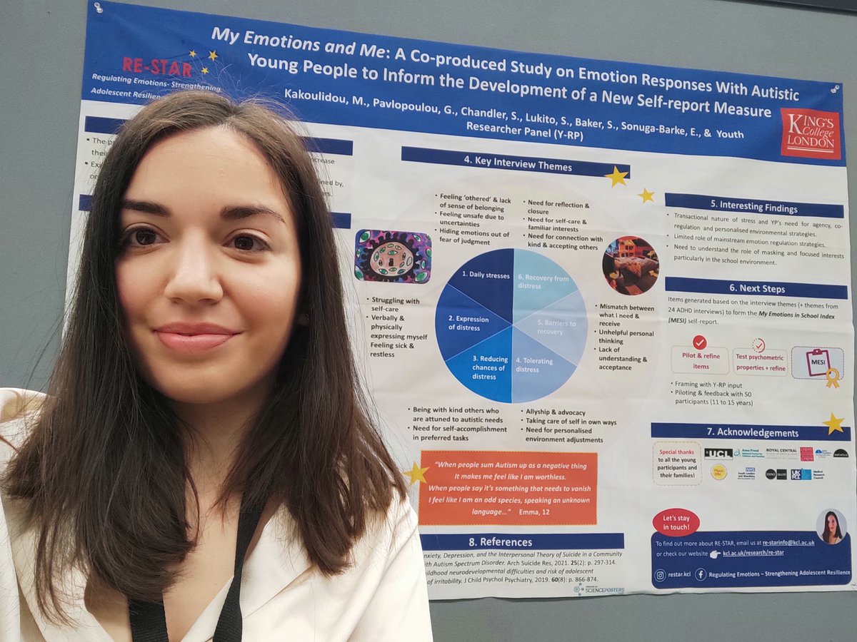 If you are at #INSAR2023 and would like to find out more about RE-STAR's co-produced study on emotion responses with autistic young people, come and check our poster (no 154) from 11.30-13.30 Hall AA😀 <a href="/ExPANDKCL/">ExPAND Research Group @ King's College London 🧠🚸</a> <a href="/grrand_team/">GRRAND</a>