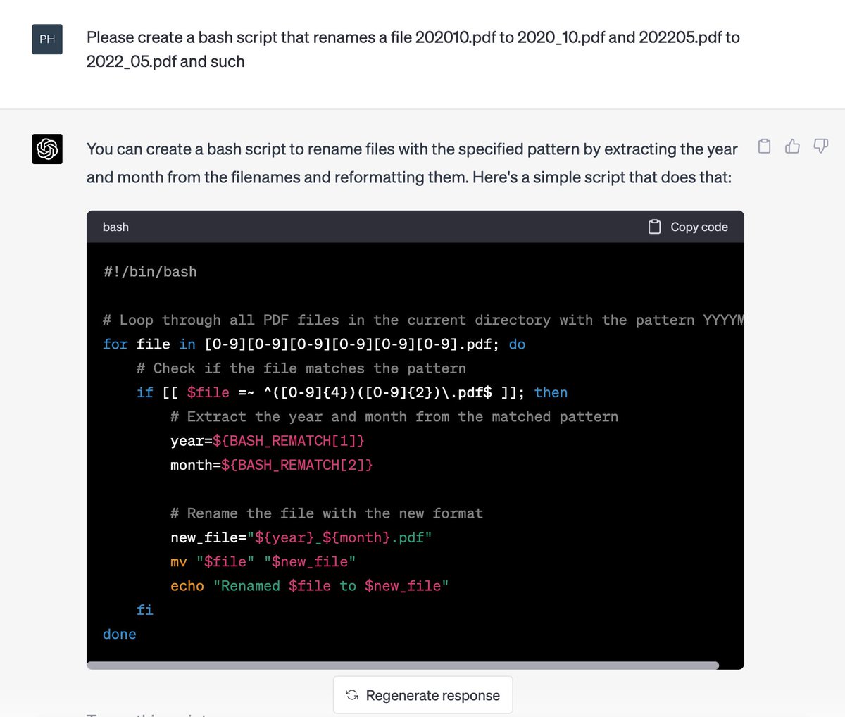 phil__suess's tweet photo. ChatGPT is really good at putting together simple bash scripts like the following. https://t.co/vH6DYHOXlr