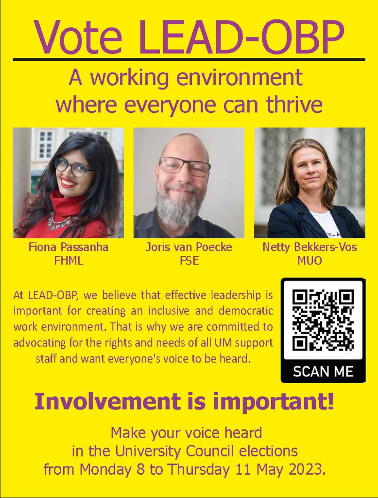 Make your voice heard in the upcoming elections! Check out our amazing LEAD candidates for support staff! #maastrichtuniversity #universitycouncil #LEAD #inclusivity