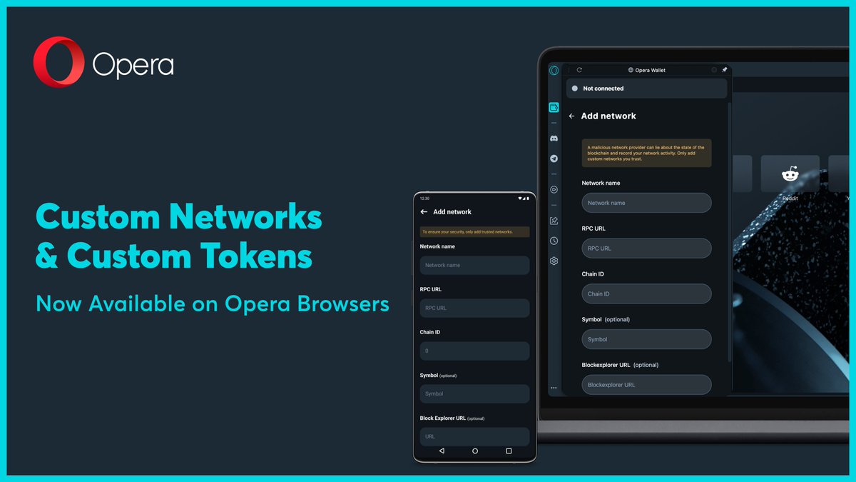 Opera_Crypto's tweet image. Have you heard? Custom Networks and tokens were recently added to the Opera Wallet, available across our browsers! 🤩

No longer are you limited to default networks. Explore new and up-and-coming networks that interest you!