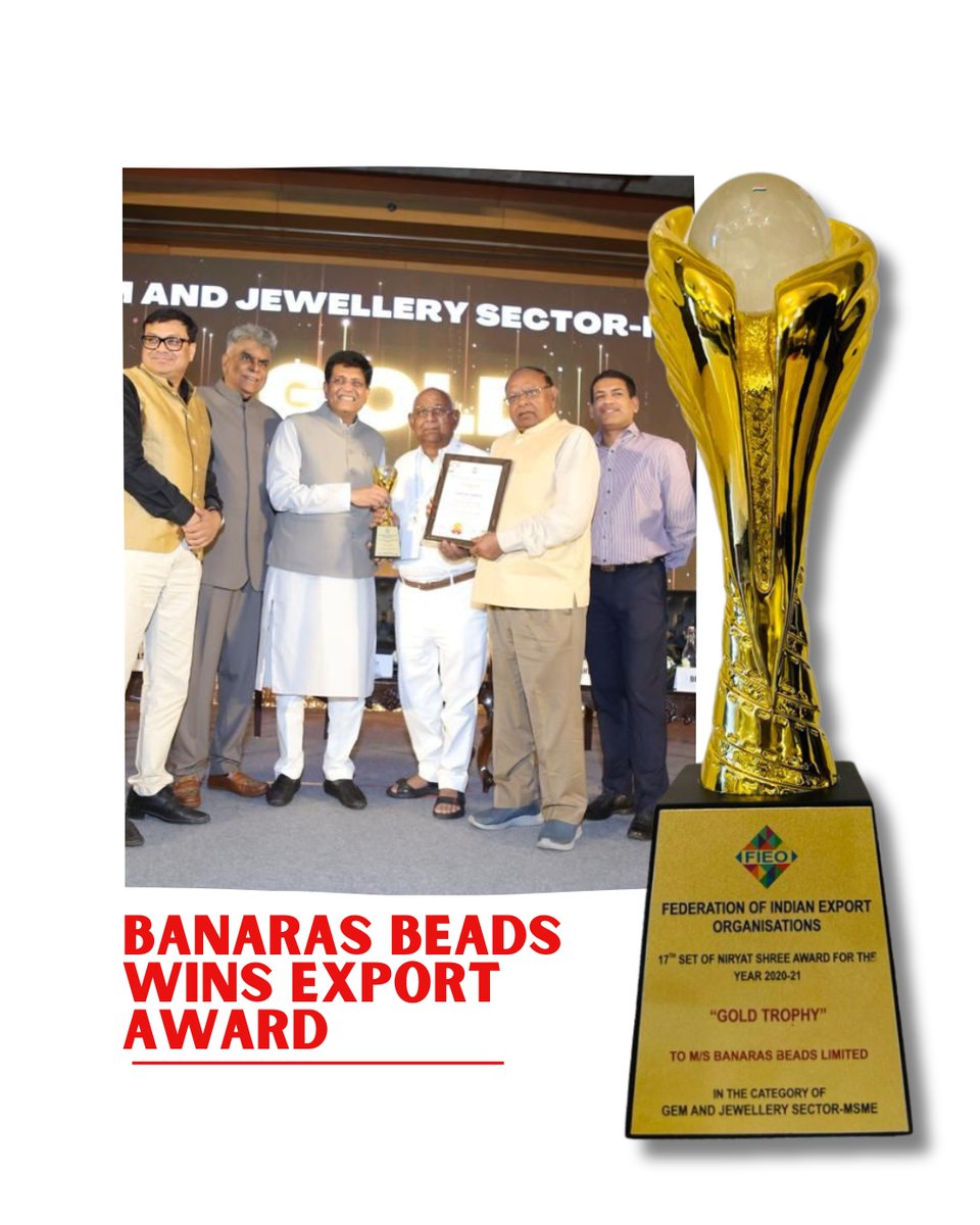 DeLemon15's tweet photo. Banaras Beads Limited received the "Niryat Shree &amp; Niryat Bandhu" Gold Trophy, The award was given by the Hon'ble Minister of Textiles, Shri Piyush Goyal, on behalf of the Government of India.
#BanarasBeadsLimited #exportperformance #MSME #NiryatShree #NiryatBandhu #awards #FIEO https://t.co/p9Rkzl6vLm
