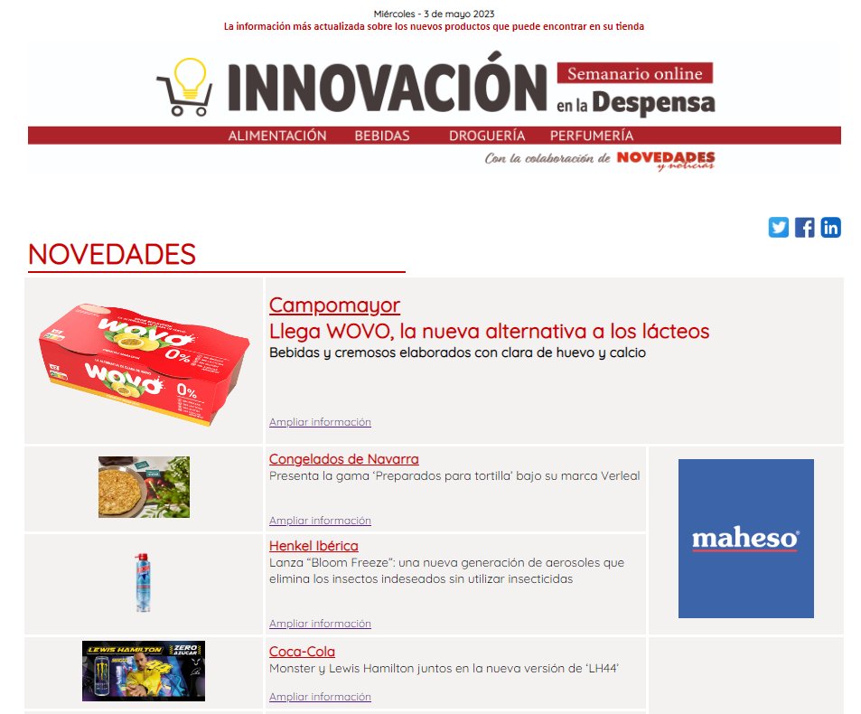 > Las últimas novedades lanzadas al mercado en nuestro newsletter Innovación en la Despensa: innovadespensa.com> Si mandas tus notas de prensa, te las publicaremos gratuitamente: info@innovadespensa.com > Si te suscribes, lo recibirás cada miércoles.
