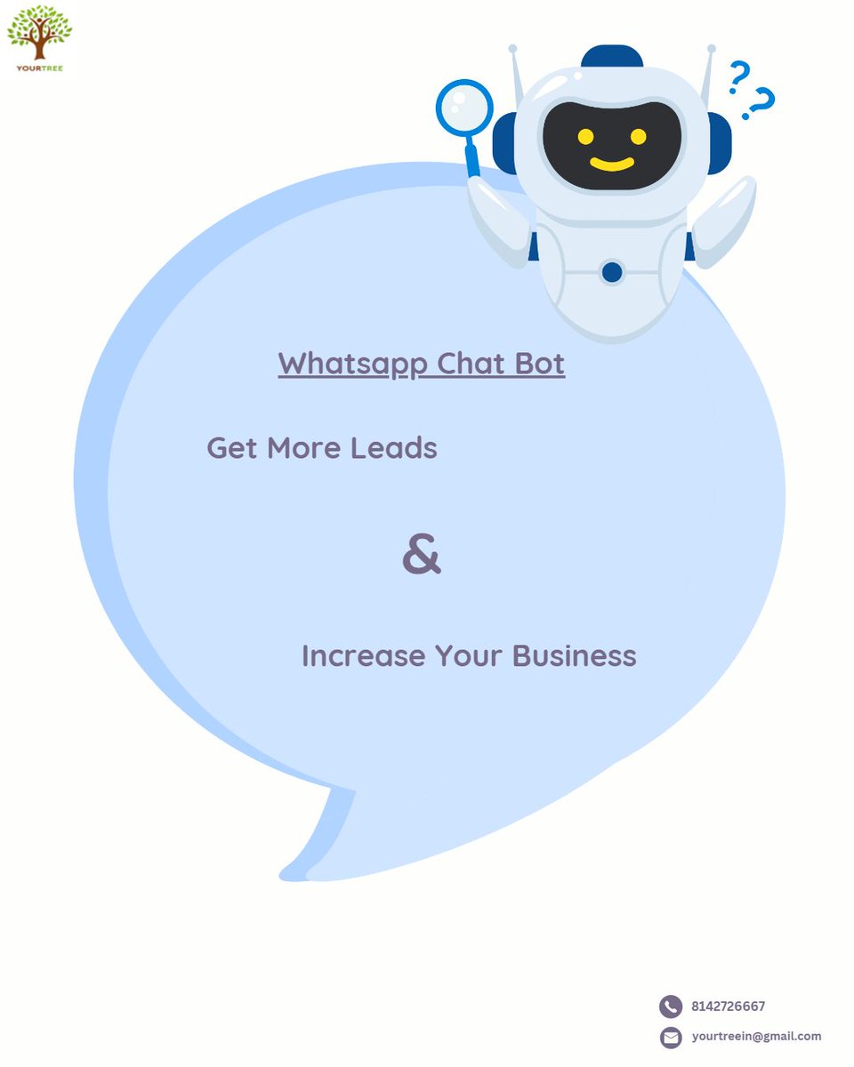 🚀 Increase your business by 10X using the power of WhatsApp Chatbots and Automation.

Contact Us-8142726667

#whatsappchatbot#digitalmarketing#whatsappchatbotbusiness#businessdevelopment#improvebusinesswithchatbot#chatbotmarketing