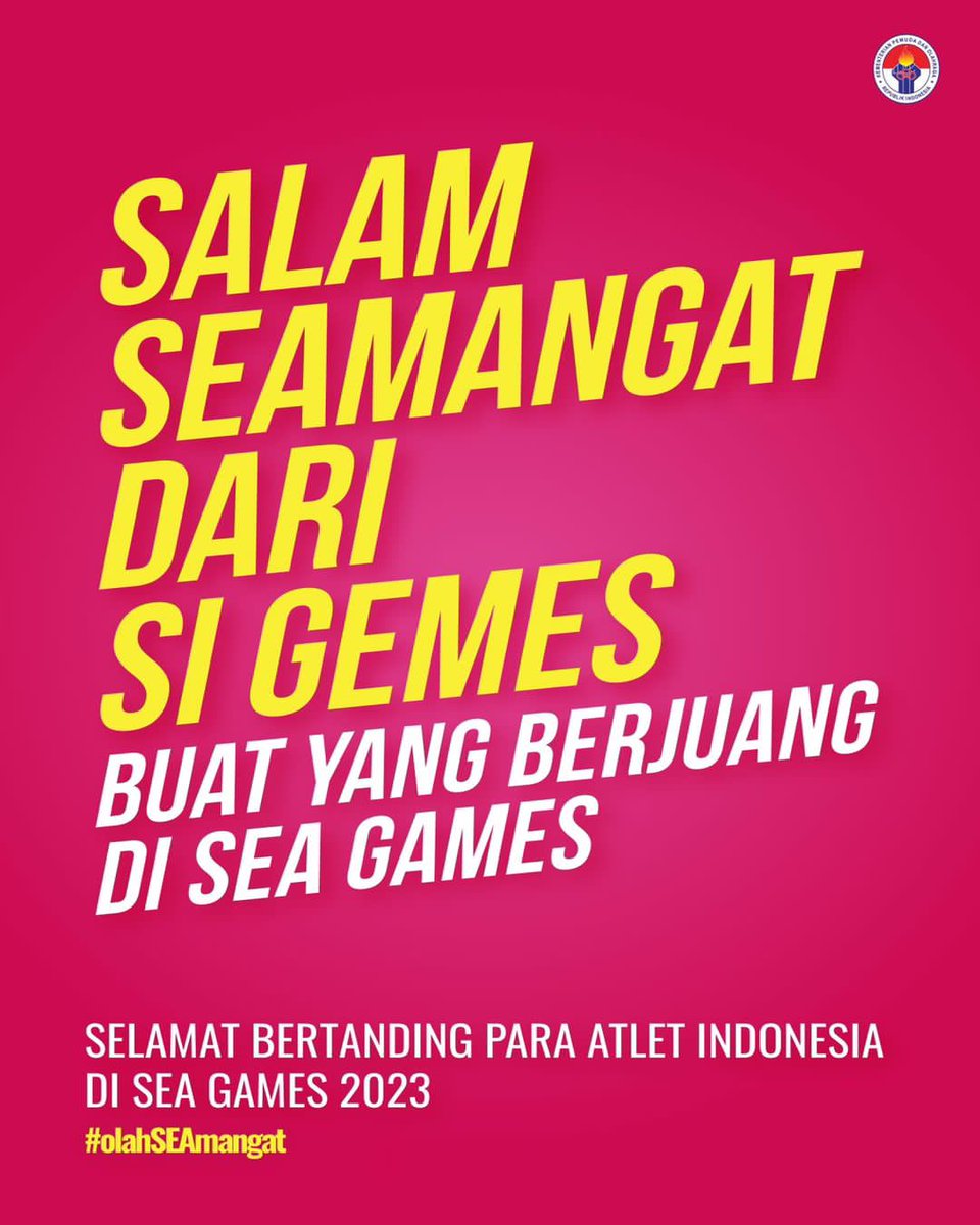 Ingat untuk para atlet, bahwa kami masyarakat Indonesia mendukung penuh perjuangan kalian di SEA GAMES 2023. Kalian pasti bisa meraih medali dan jadi juara, ayo tetap semangat dan jangan menyerah, kalian semua hebat! #olahSEAmangat ✊