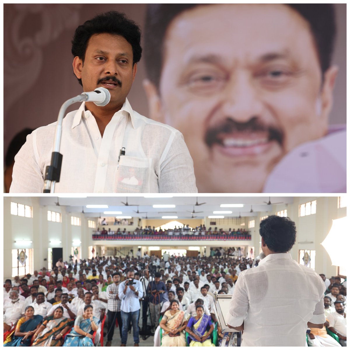 Anbil_Mahesh's tweet photo. சமூகநீதி - சமத்துவம் - மாநில உரிமைகளை ��ிலைநாட்டும் வகையில்  ''திராவிட மாடல்'' ஆட்சி நடத்தும் மாண்புமிகு முதலமைச்சர் @mkstalin அவர்களுக்கும், கழகத்திற்கும் "2024 நாடாளுமன்றத் தேர்தலில் மாபெரும் வெற்றி கிடைக்க உழைப்போம்" என திருச்சி(தெ) மாவட்டம், மாநகரத்தின் சார்பாக நடராஜபிள்ளை சரஸ்வதி அம்மாள் மண்டபத்தில் நடைபெற்ற செயல்வீரர்கள் கூட்டத்தில் மாண்புமிகு அமைச்சர் அண்ணன் @KN_NEHRU அவர்களின் முன்னிலையில் உறுதியேற்றோம்.
@AnaikattuDMK
#trichy_south_dmk