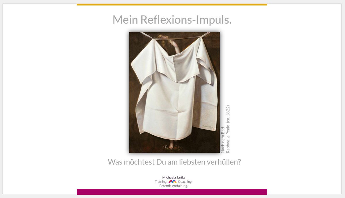 MichaelaJaritz's tweet photo. Reflexions-Impulse seit 2020: (Fast) jeden (Frei)tag, ein Kunstwerk, ein Text, keine weiteren Kommentare von mir. So kann der Impuls ganz individuell wirken. 

#selfreflection #coachingwithart #waskunstkann  #sichtbarmachen #platzmachen #möglichmachen #persönlichkeitsentwicklung https://t.co/zxgTWPHWMq