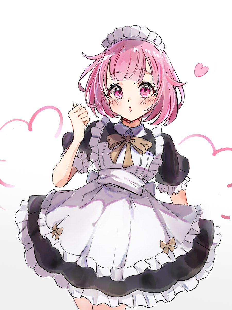 1girl pink hair maid headdress solo maid pink eyes apron  illustration images