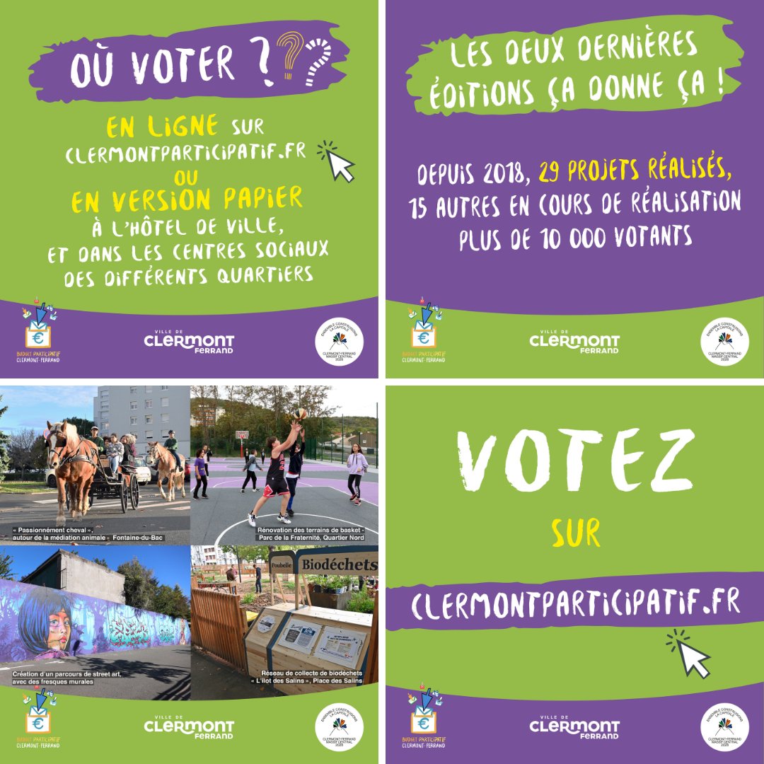 ClermontFd's tweet photo. #ClermontFd lance son #BudgetParticipatif 2023 à partir du 10 mai ! 🗳️ 
Depuis 2018, cette #initiativecitoyenne a permis la réalisation de nombreux projets. 🌳💡🏀 
Toutes les personnes de plus de 11 ans peuvent voter pour leurs projets préférés et faire entendre leur voix ! 🗣️ https://t.co/lVFgV6adKs