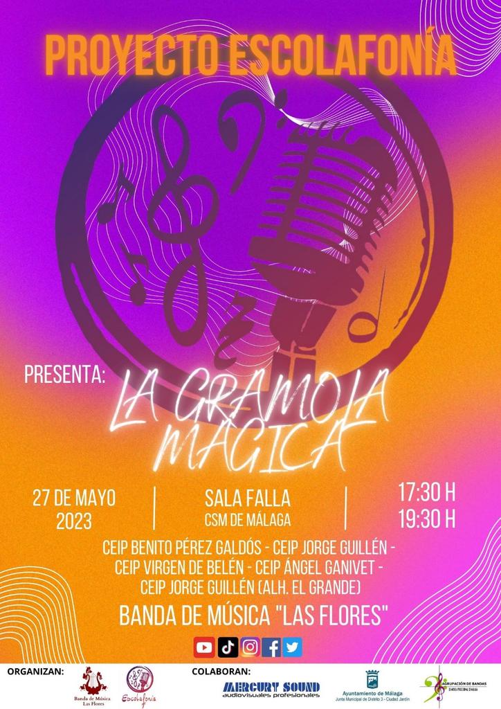 cepmalaga's tweet photo. 📣Desde el área de música de 5 centros de Málaga junto a la Asociación Musical Las Flores, nace el Proyecto Escolafonía, con la ilusión de unir sus pasiones: educación y música.
📌Primera edición "La gramola mágica". Momentos importantes del a vida, a través de la música.🎵🎶 https://t.co/eM4WXt28yB