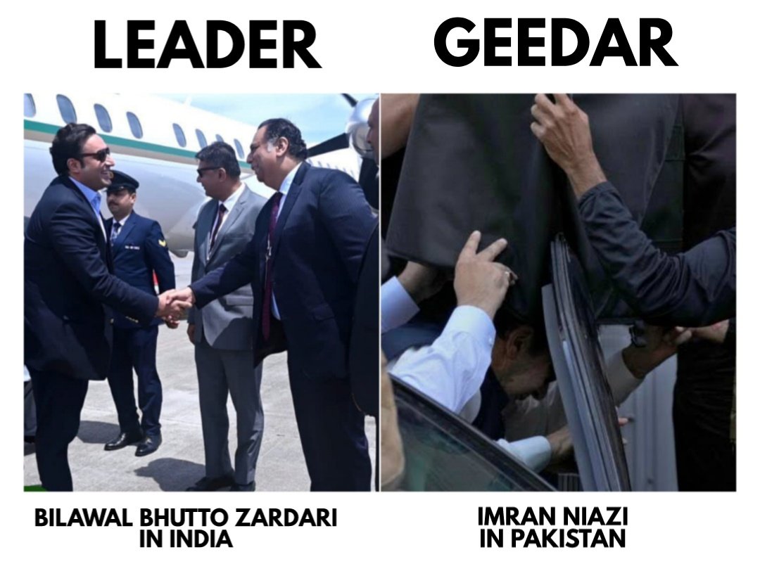 نوجوان وزیر خارجہ جس کو دنیا بھر میں عزت مل رہی ہے  جس کے سر کی قیمت اندیا میں لگائی گئی لیکن پھر بھی وہ وہاں پہنچا اور دوسری طرف اناپرست جو کہ پاکستان میں ذلیل و رسوا ہو رہا ہے اتنا خوفزدہ اپنے ہی ملک میں جہاں اس کی وی آئی پی سیکورٹی بھی ہے 
#PakFMatSCO