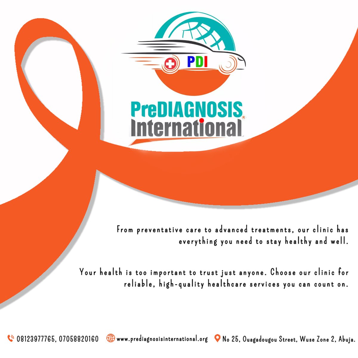 prediagnosisint's tweet photo. Our pride rests in the knowledge that our everyday service is in the desire to save a life. Partner with PreDiagnosis International today, and experience health care that cares.
Speak to a Doctor Today, Call 08123977766 OR 07058820160
#reliablehealthcare #healthcarethatworks https://t.co/ujhLs6UZr8