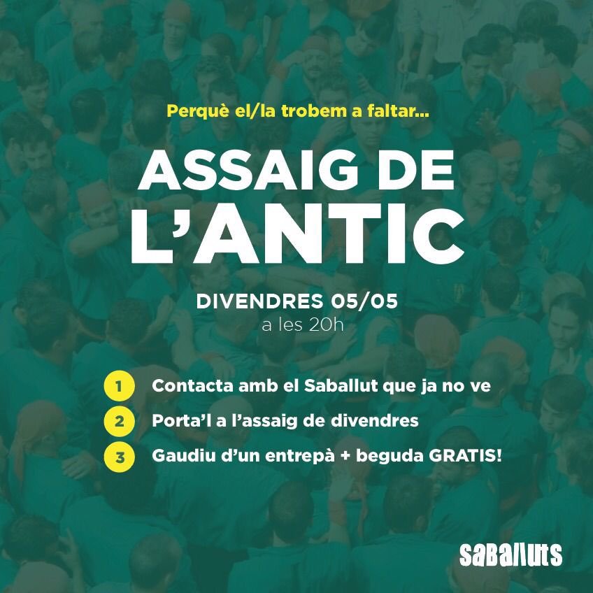 saballuts's tweet photo. Arriba el dia més esperat de la setmana! 💫

ASSAIG PORTA UN ANTIC 🥪🍺 + FESTA DELS 80’s 🪩

🔝 Ens trobem en un moment crucial de la temporada, i hem d’anar a tope! 

I aquest finde, cita triple amb els nostres amics @XicsGranollers i @CastCornella a Cardedeu! 💚 https://t.co/JFhBacnSqZ