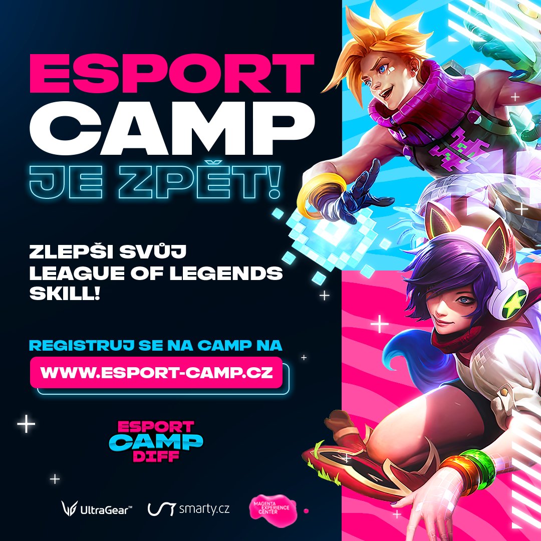 Už minulý rok jsme podpořili edukační projekt Esport Camp! Ten přináší každému hráči LOLka jedinečnou možnost tréninku s trenéry v offline prostředí! 🤩

Máte tak možnost se učit od zkušených trenérů jako je <a href="/Kizuro_lol/">Adam Pokorný</a> <a href="/Mortsche/">Tomáš Anděl</a> a další! 

Mrkni na - esport-camp.cz 🙏