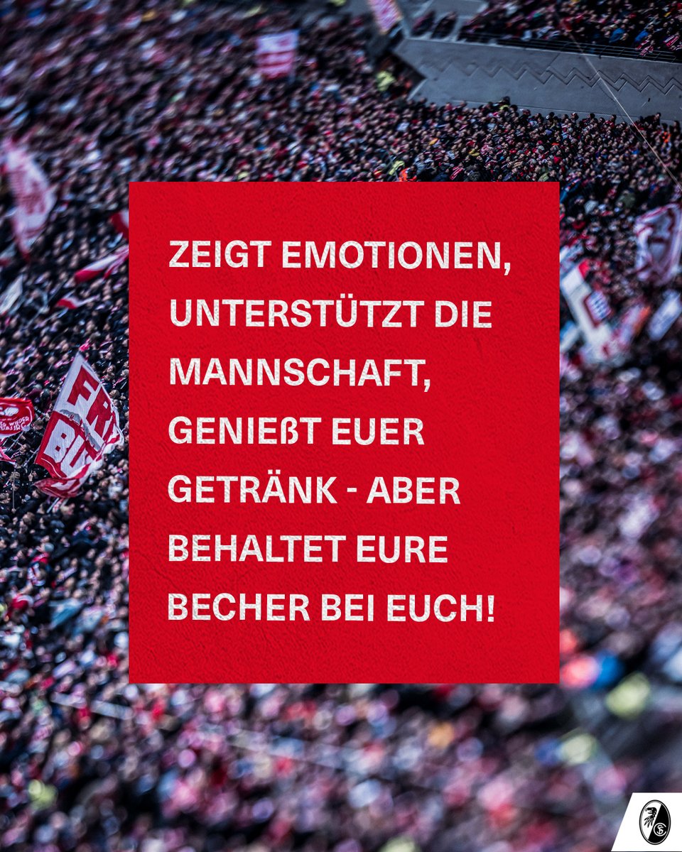 Jeder einzelne Fan im Europa-Park Stadion ist aufgefordert, im Sinne eines positiven und sicheren Stadionerlebnisses Becherwürfe zu unterlassen und sich dieser Unsitte entgegenzustellen.

Teilen des Beitrags ausdrücklich erwünscht.
