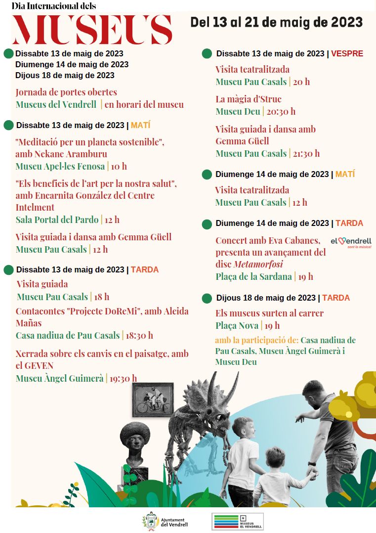 📢 Programa d'activitats al Vendrell amb motiu del Dia Internacional dels Museus 
<a href="/CulturaVendrell/">Regidoria de Cultura i Patrimoni</a> <a href="/VendrellMuseus/">Museus del Vendrell</a>  
👇