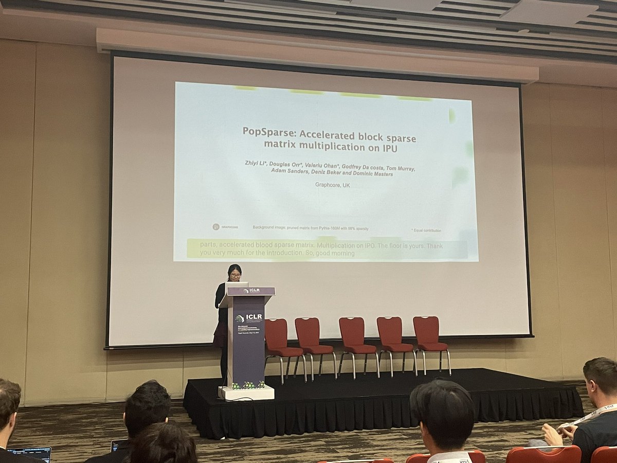 sparsenn's tweet image. Our first spotlight happening now!

PopSparse: Accelerated block sparse matrix multiplication on IPU

Presented by Zhiyi Li
@graphcoreai