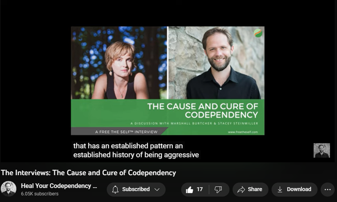255 views  28 Apr 2023
Stacey and Marshall discuss the origins of codependency, how needs are factored in, and how to actually heal and be free of your codependency.

You can follow Stacey Steinmiller here:    

 / @theradicalevolution  

***

Seeking help in healing codependency? Join The Heal Your Codependency Community and get access to weekly experiments, practices, and support in your healing journey: https://community.freetheself.com


***

Connect with me on social media and via email, and learn more about how I heal codependency permanently even when therapy and self-help efforts have failed you: https://links.freetheself.com
