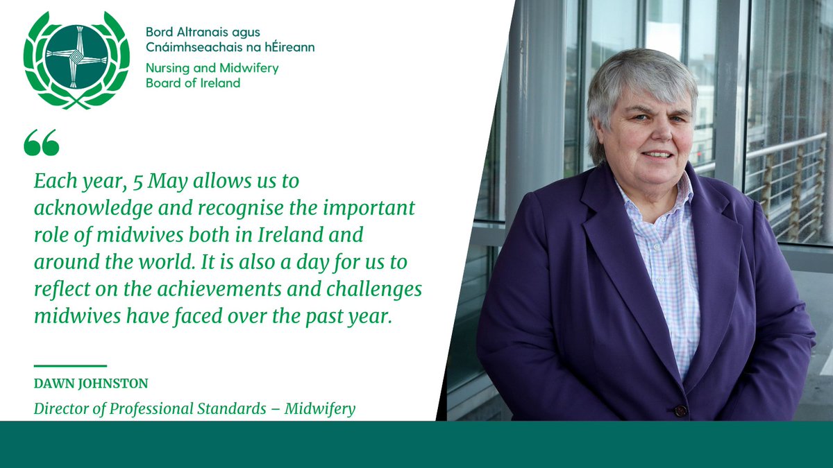 To mark #InternationalDayoftheMidwife our Director of Professional Standards - Midwifery, Dawn Johnston, reflects on the importance of the day and says it shines a light on the amazing work all midwives do.

Read her message for midwives: nmbi.ie/News/News/Inte… #IDM2023