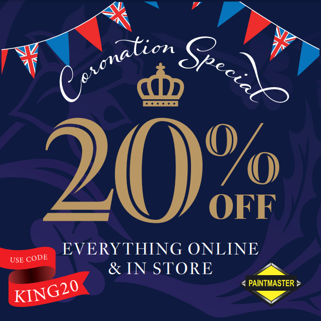 Paintmaster2000's tweet photo. CELEBRATE WITH 20% OFF in May

We're offering a fantastic 20% off on all paint, 
Shop now at: https://t.co/Zs1IMlvFhD

CODE: KING20 at checkout

#paint #discountcode #Coronation https://t.co/7k8GdQte7P
