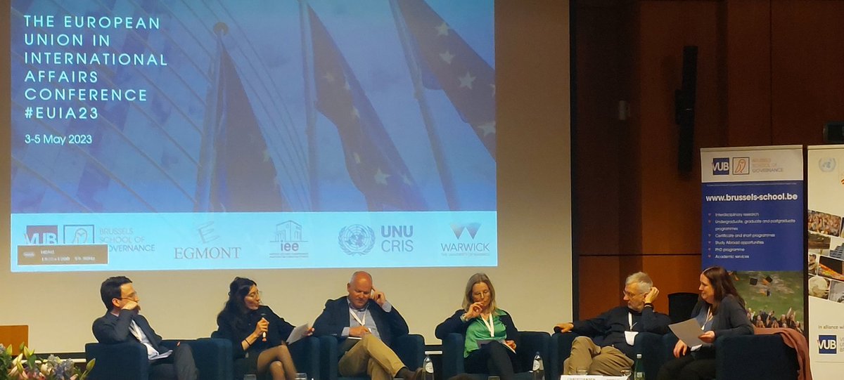 Panel of Journal editors at #EUIA23.

Hosted by Elisa Lopez Lucia (@REPI_ULB @IEE_Bruxelles) & @FrankMattheis (@UNUCRIS)

With insightful contributions by @TCEuropean (@JEI_Publication),  @RamsesWessel (@EFAReview),
Lisbeth Aggestam (@FPA_ISA)
& @JocelynMawdsley (@European_Sec)