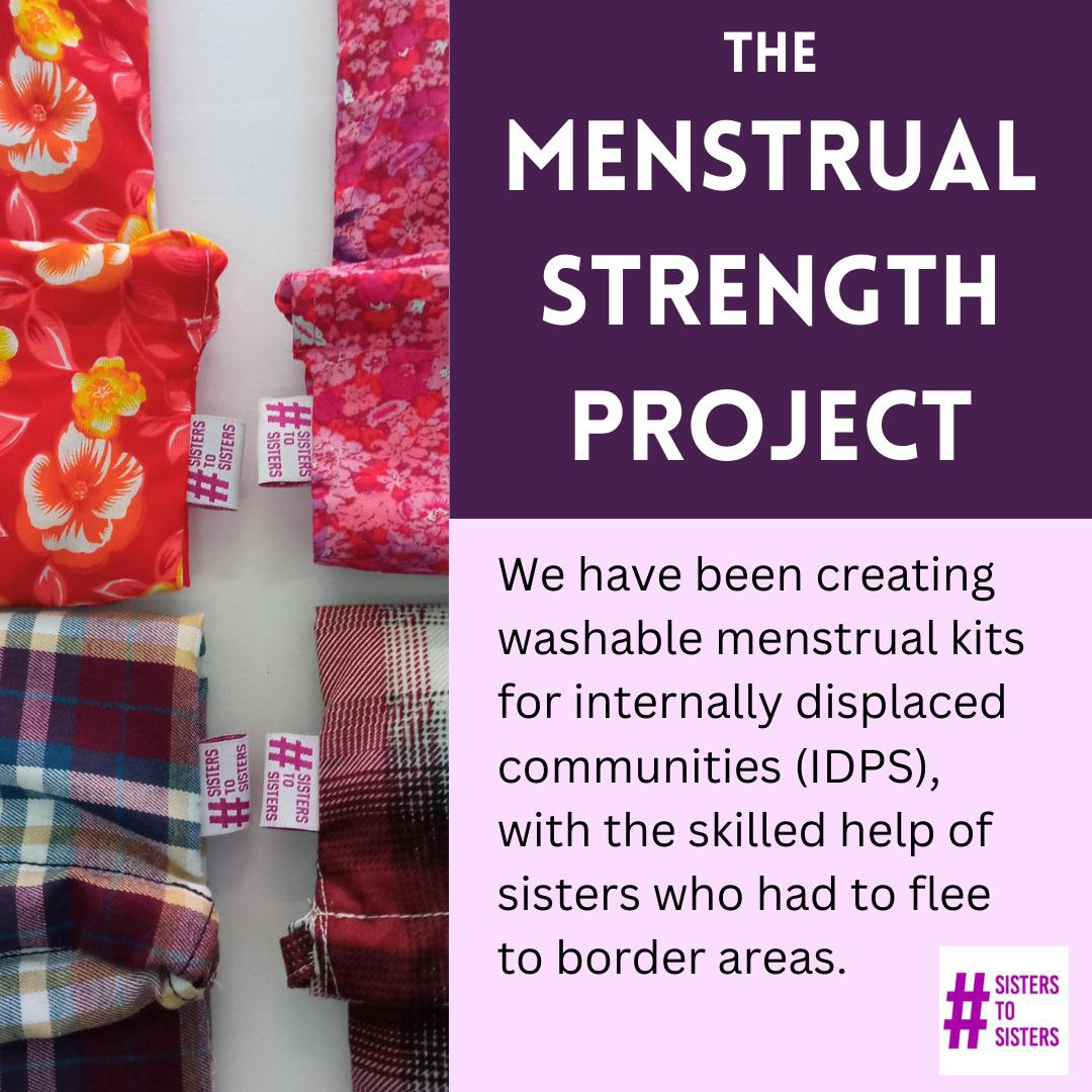 Last fall, we ran a pilot project. Our goal was to address several issues:
💵 - Refugees in MaeSot who need income support
👚- IDPs in Myanmar who need menstrual products, and often cannot afford/access them
🌎Earth-friendly menstrual products that can be used for years.
