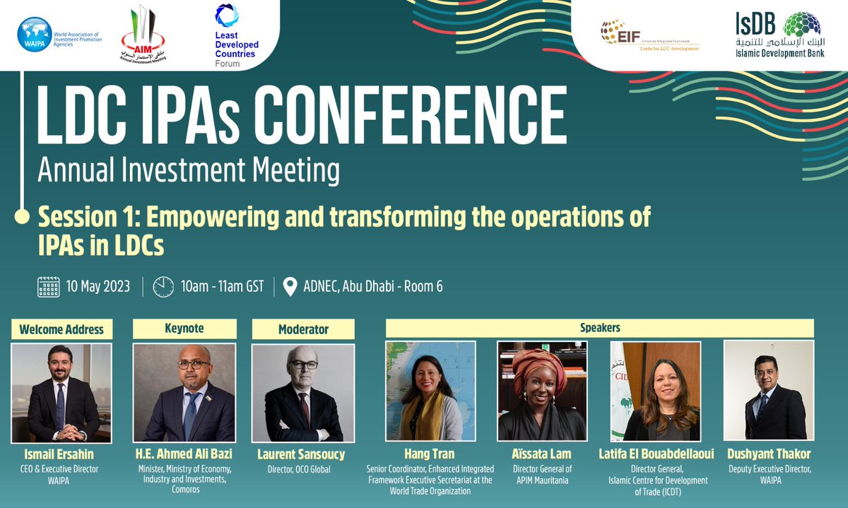We are ecstatic to announce the panelist for <a href="/WAIPAorg/">WAIPA</a>'s first session during the LDC IPAs Conference, "Empowering and transforming the operations of IPAs in LDCs", taking place at <a href="/AIM_Congress/">AIM Congress</a> on May 10, 2023, at ADNEC, Abu Dhabi.