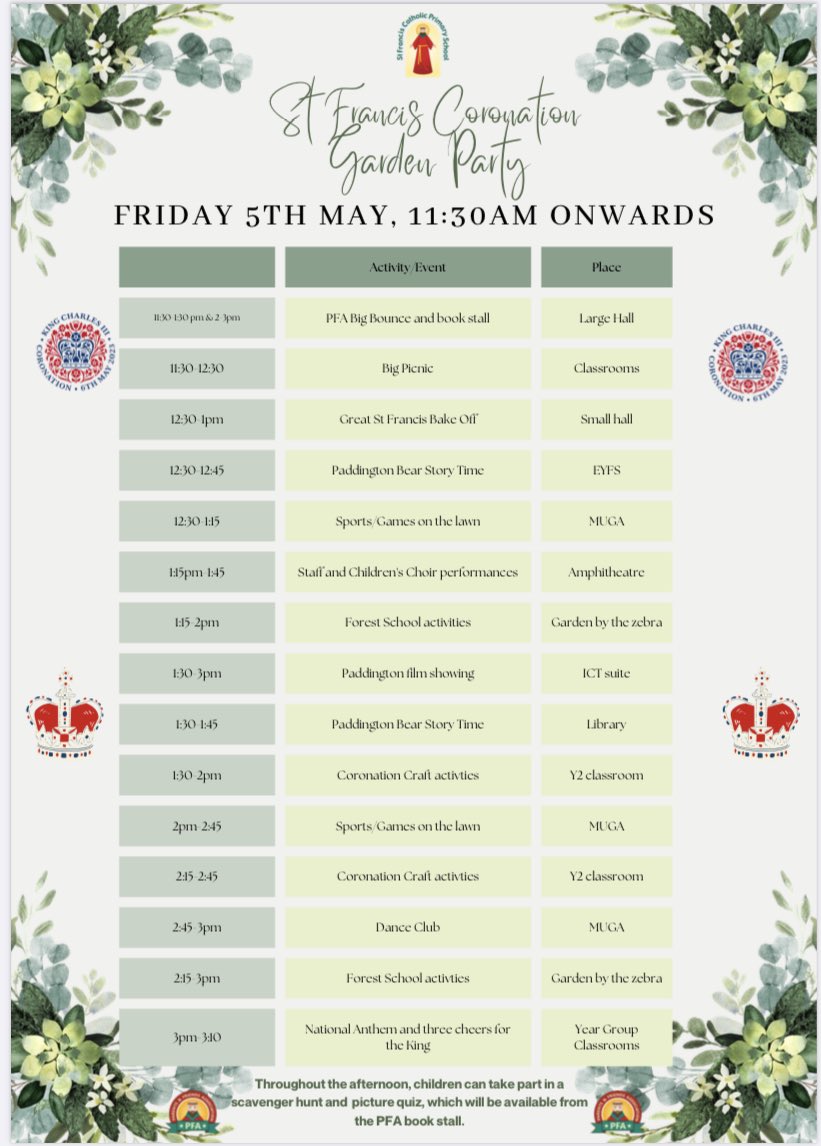 We may have had plan A, B, C due to the weather, but we are really excited for our Coronation Garden Party commencing at 11:30am today! We can’t wait to celebrate our new King!!! <a href="/bcw_cat/">Blessed Christopher Wharton Catholic Academy Trust</a>