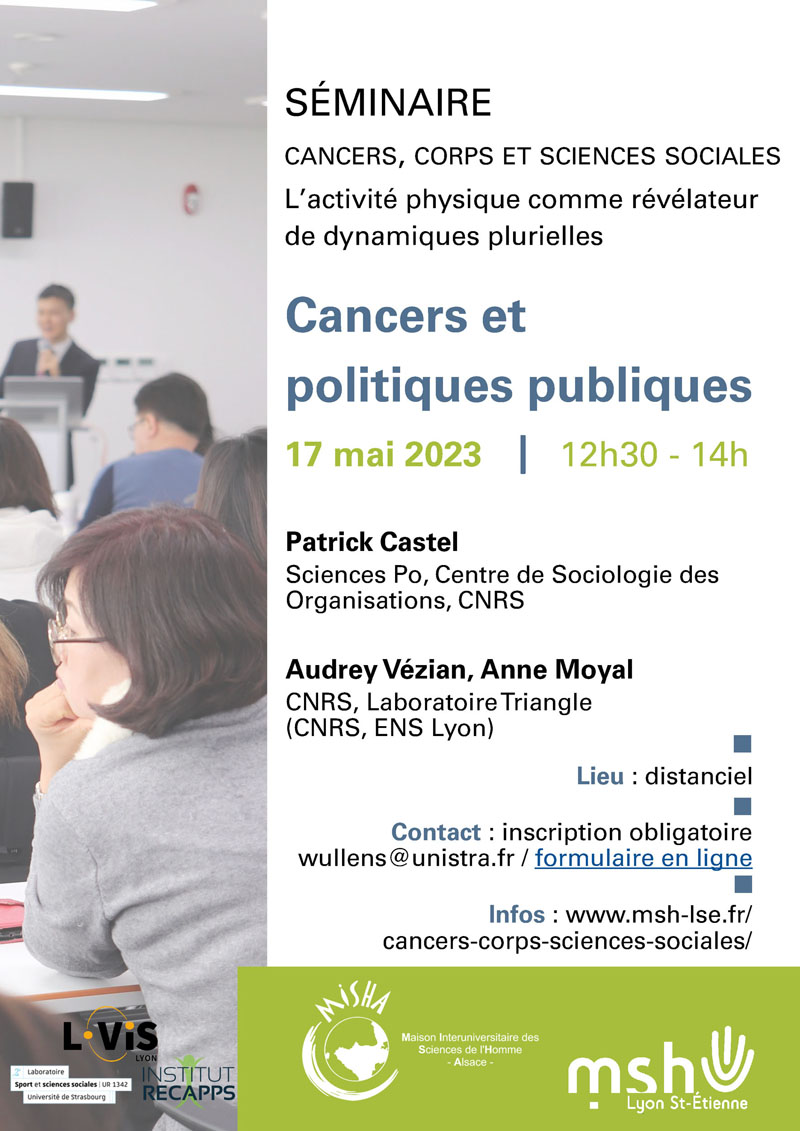 #Cancers et politiques publiques : #médecins organisateurs et #recherche clinique ; innovation #biomédicale et source d'#inégalités d'accès aux soins ? Séminaire @MISHAlsace et <a href="/mshlyon/">MSH Lyon St-Etienne</a> le 17 mai 2023 en distanciel #sociologie >> msh-lse.fr/agenda/cancers…