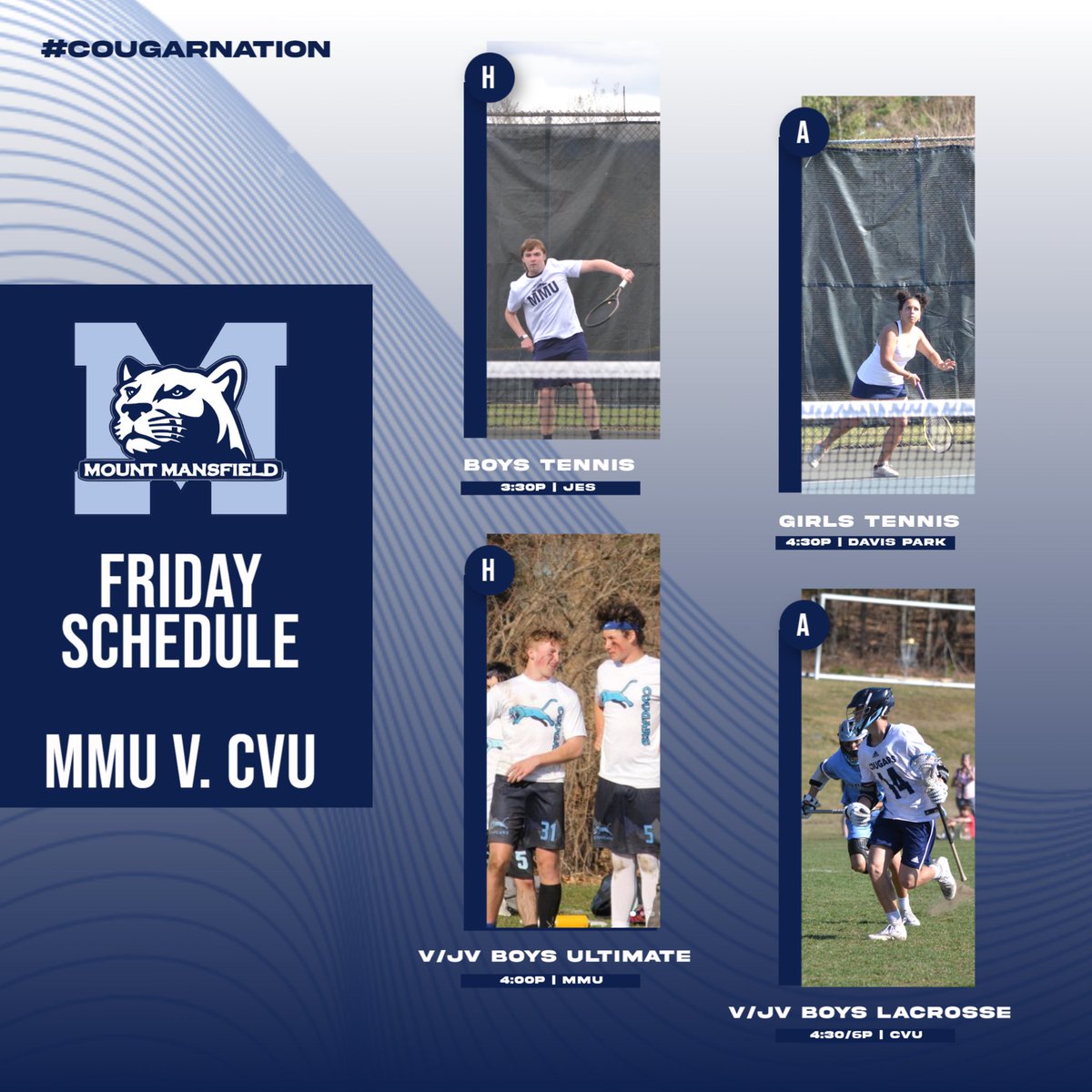 Ending the work week with a busy slate of action with <a href="/cvuredhawks/">CVU RedHawks</a> in #CougarNation …