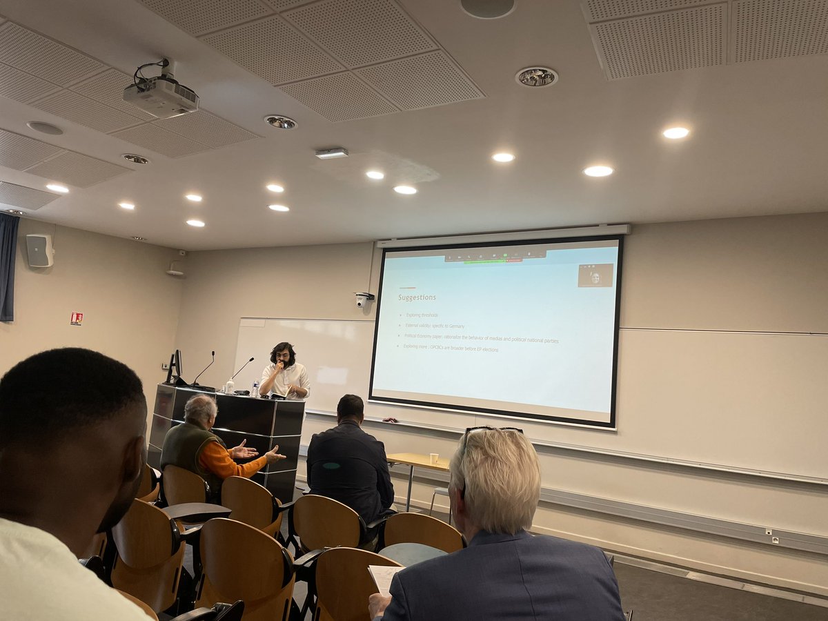 ACDDConference's tweet photo. Last session of this 20th Edition of #ACDD23 
Macroeconomics II: paper presented by Hugo Oriola (@Laboratoire_LEO) « Opportunistic Political Central Bank Coverage: Does media coverage of ECB’s monetary policy impacts German political parties’ popularity? »
Review: Jamel Saadaoui https://t.co/bzJyxcFqSJ