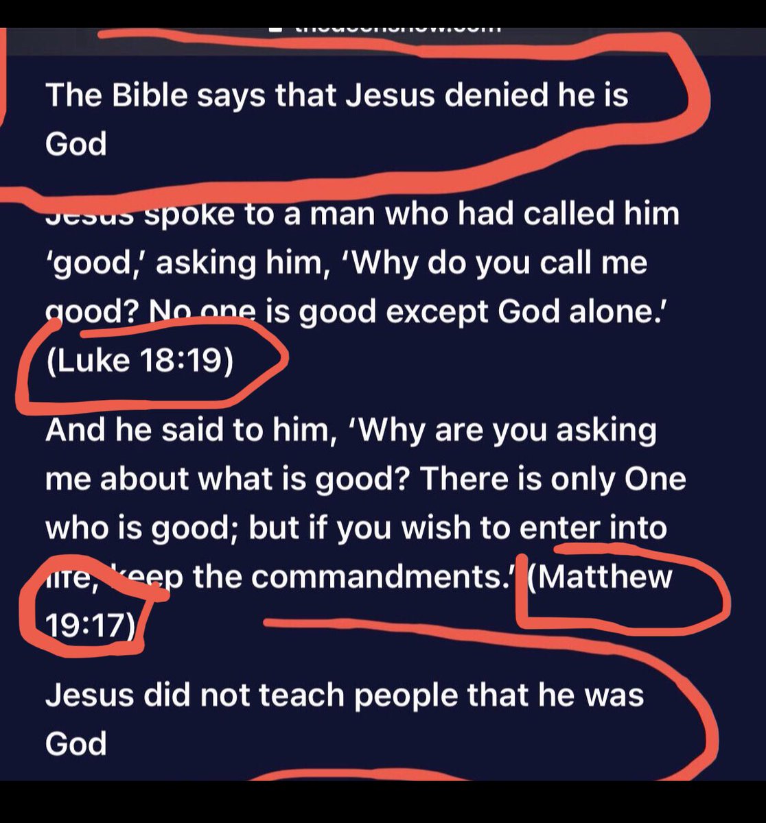 Breezo6000's tweet photo. @Freegra18219541 @ssgsmokee @lifeisatest7 @faithwillsaveu @khah69 @Cobratate Which tells us that Jesus denied that he’s GOD RIGHT ? Because it also says “ Jesus did not teach people that he’s GOD” https://t.co/VIZt00JQCg