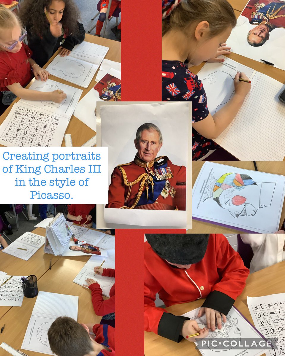 ellistonacademy's tweet photo. Cougar class have loved revisiting their previously learnt skills to create abstract portraits of King Charles III #EllistonArt https://t.co/IcFr6N2cR1