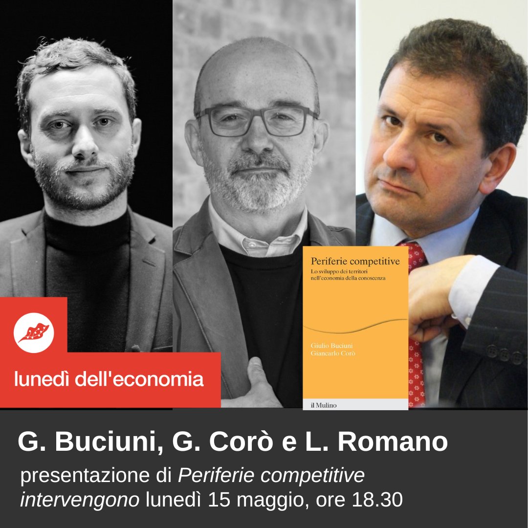 🔴Partecipa all'incontro con <a href="/BuciuniG/">Giulio Buciuni</a>, <a href="/corogian/">Giancarlo Corò</a>  e Luca Romano!

📚 Presentazione del libro “Periferie competitive. Lo sviluppo dei territori nell’economia della conoscenza” (<a href="/edizionimulino/">Edizioni del Mulino</a>)

👉Ingresso gratuito previa registrazione:  librerieitalypost.it/tc-events/peri…