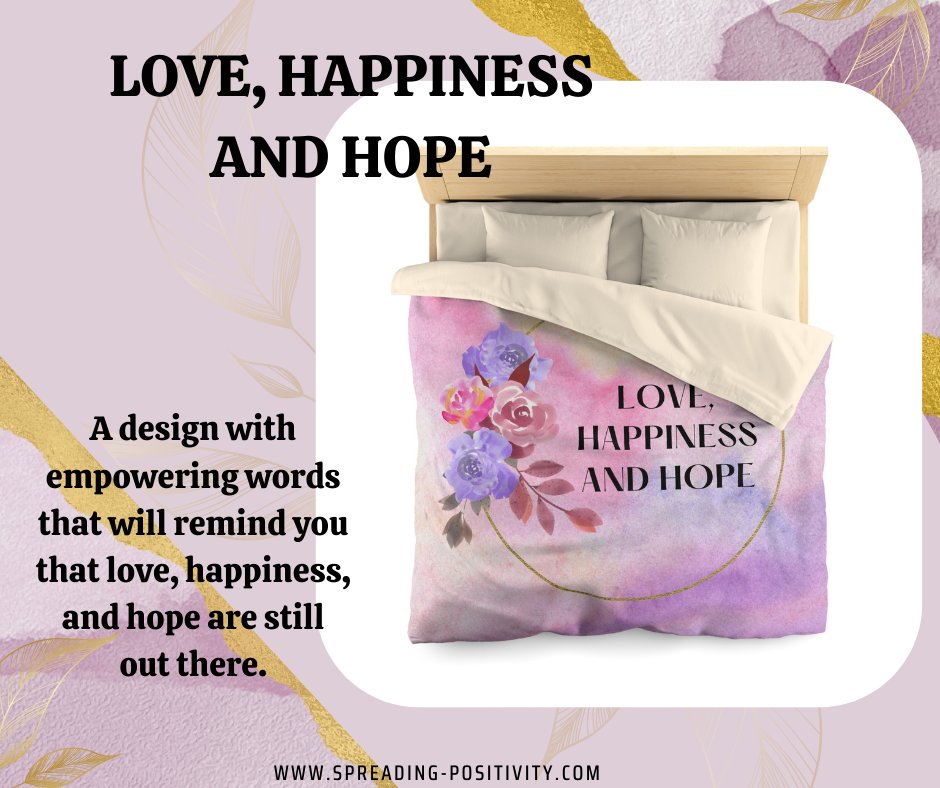 Looking for a meaningful way to spread positivity in your home? 
Let's spread love, happiness, and hope together! ❤️🙌 #PositiveVibesOnly #GoodVibes #HomeDecor #DuvetCover #TwinBed #SpreadLove #SpreadHope #SpreadHappiness
