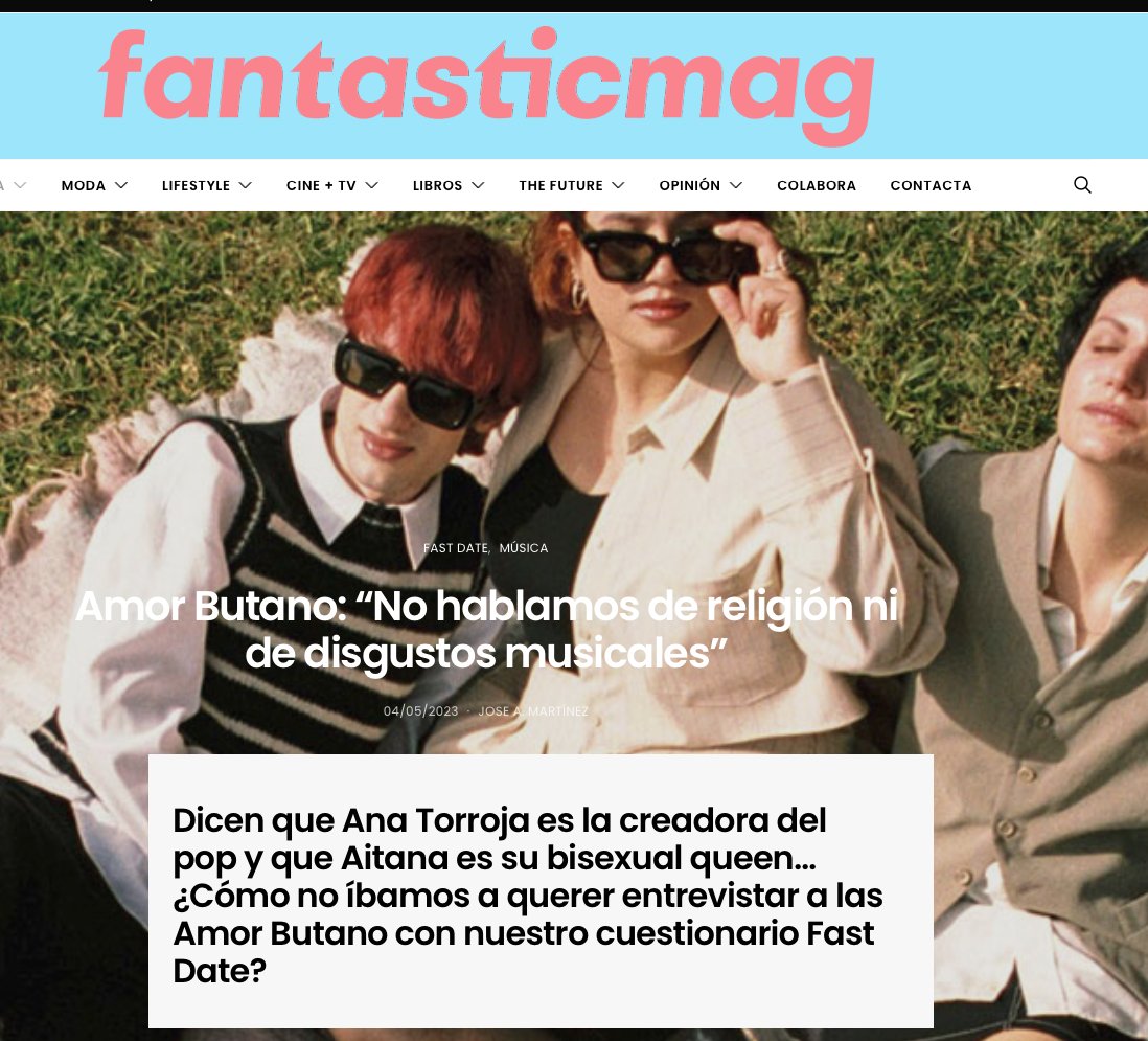 AMOR BUTANO <a href="/fantaplasticmag/">fantasticmag</a> fantasticmag.es/amor-butano-fa… "No sabemos si se guiaron por los designios del zodíaco antes de citarnos en esta #FastDate. No nos hizo falta: nos bastó con escuchar sus canciones para darnos cuenta de que íbamos a caer rendidos a sus pies."