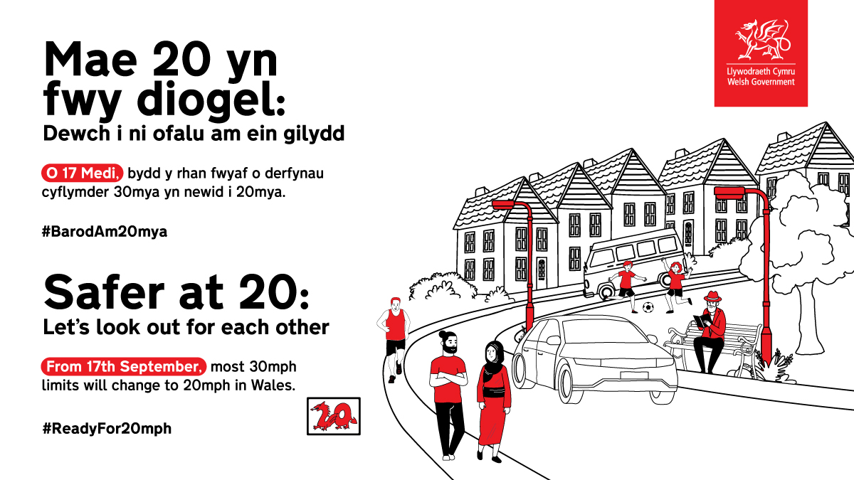 Across Wales, the default speed limit is changing from 30mph to 20mph starting on 17th September 2023. 

Let’s play our part in protecting our communities. #ReadyFor20mph bit.ly/3KDRQcW