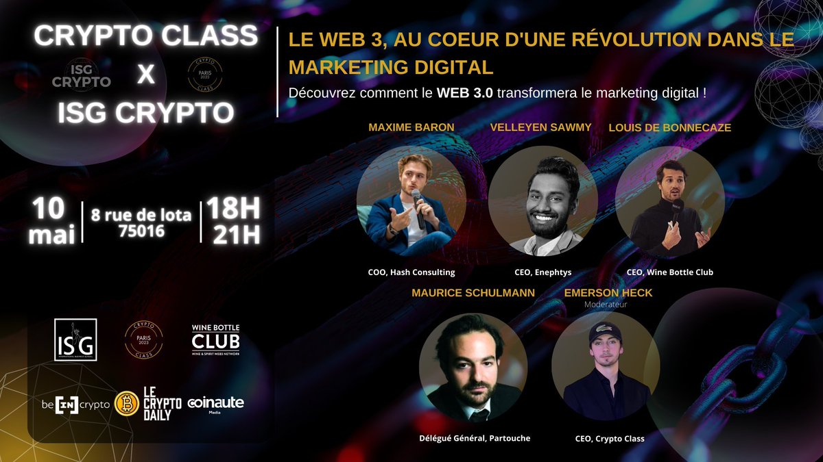 LeCryptoDaily's tweet image. Rejoignez nous chez ISG CRYPTO le 10 Mai pour une conférence exceptionnelle 💪