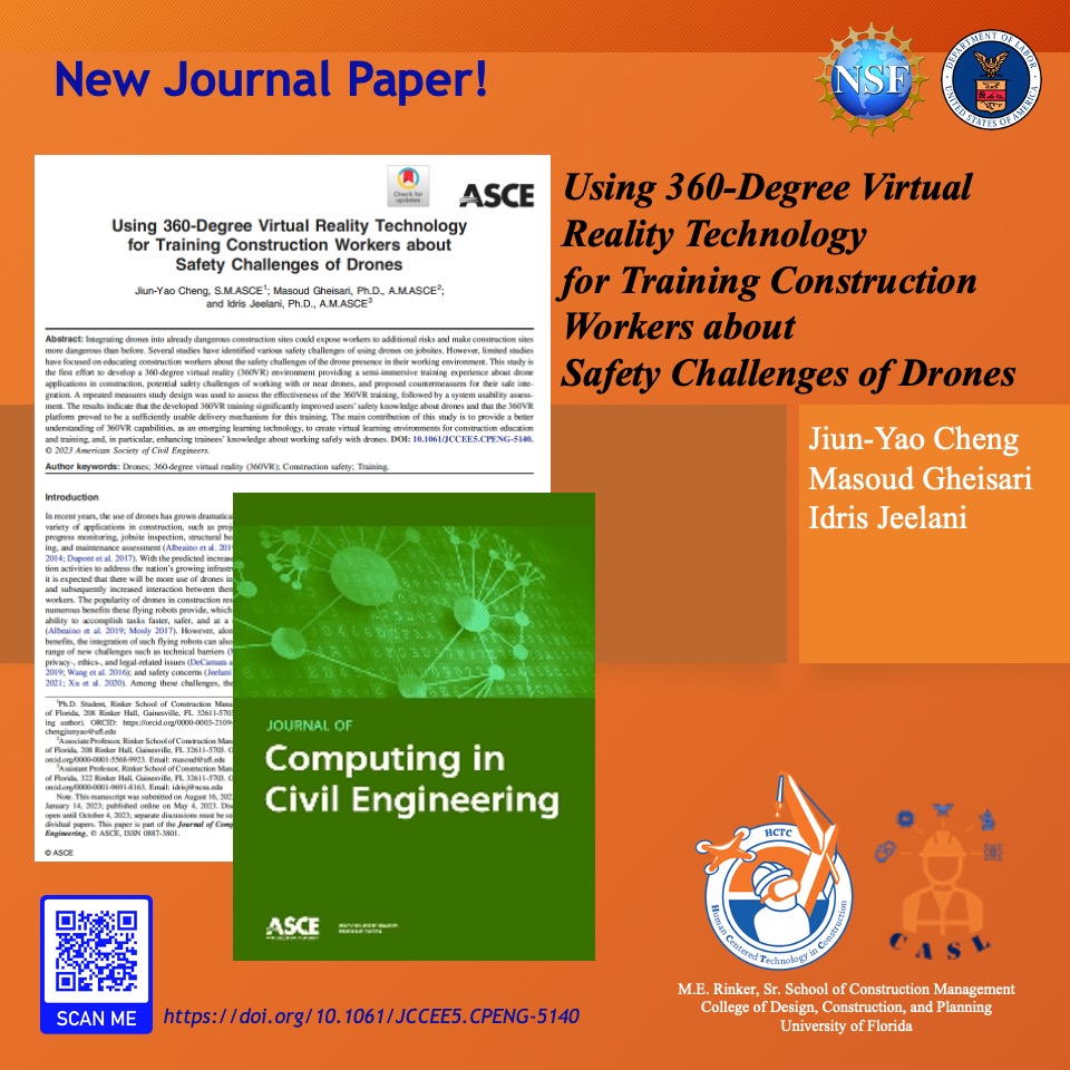 MasoudGheisari's tweet photo. 🚨New Publication Alert!!!   

Our very recent journal article on "Using 360-Degree Virtual Reality Technology for Training Construction Workers about Safety Challenges of Drones"    

Thanks to @NSF and @USDOL for funding this project! 
Read now🔸https://t.co/tjGFKJf9Mb https://t.co/igCiaW7l0Y