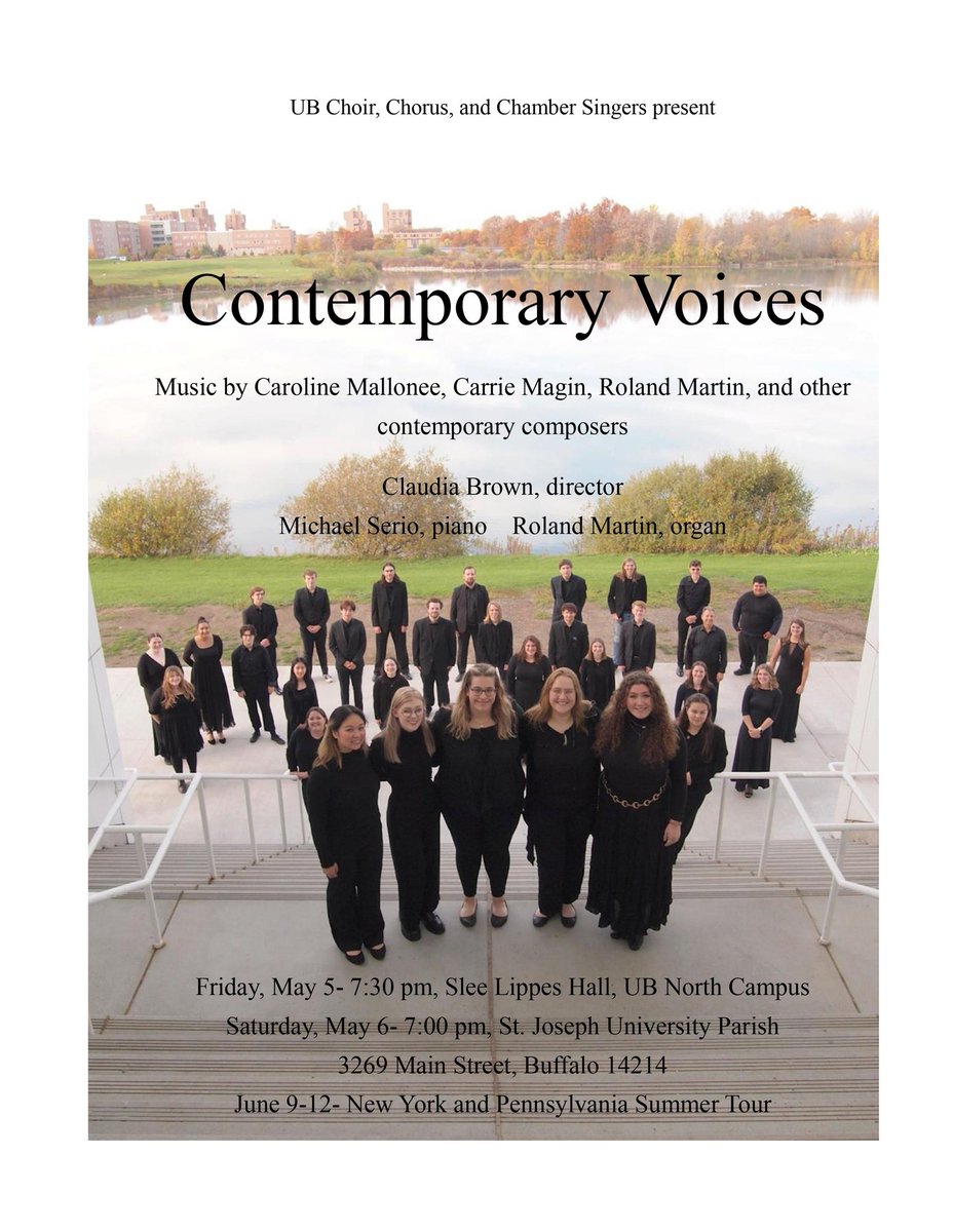 sandipa_b's tweet image. Join us tonight at 7:30 pm EST for an enchanting "Contemporary Voices" performance by the @ubuffalochoir. You can either be present at Slee Lippes Concert Hall or watch it live online. Don't miss out on this musical experience!
youtube.com/watch?v=JryFJaโฆ
#ubuffalo #ubchoir