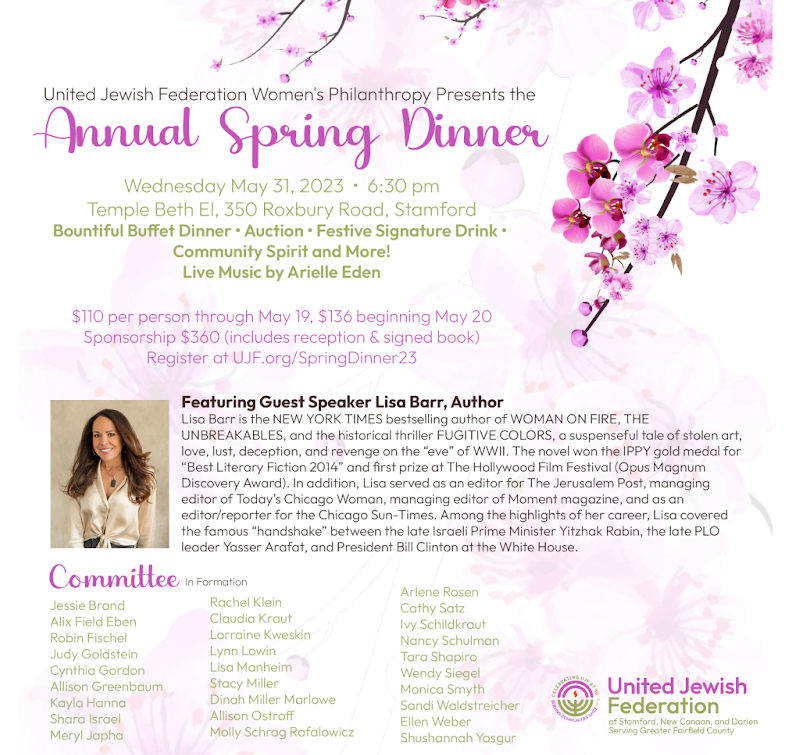 ujf_stamford's tweet photo. We can't wait to welcome both @HarperCollins bestselling author @lisabarr18 and singer-songwriter @thearielleeden to Stamford for UJF's Annual Spring Dinner on Wednesday, May 31 at @TBEStamford !
https://t.co/H7DLmWQpMS
#ujf #stamford #annualspringdinner #lisabarr #arielleeden https://t.co/pBYDZn5yIv