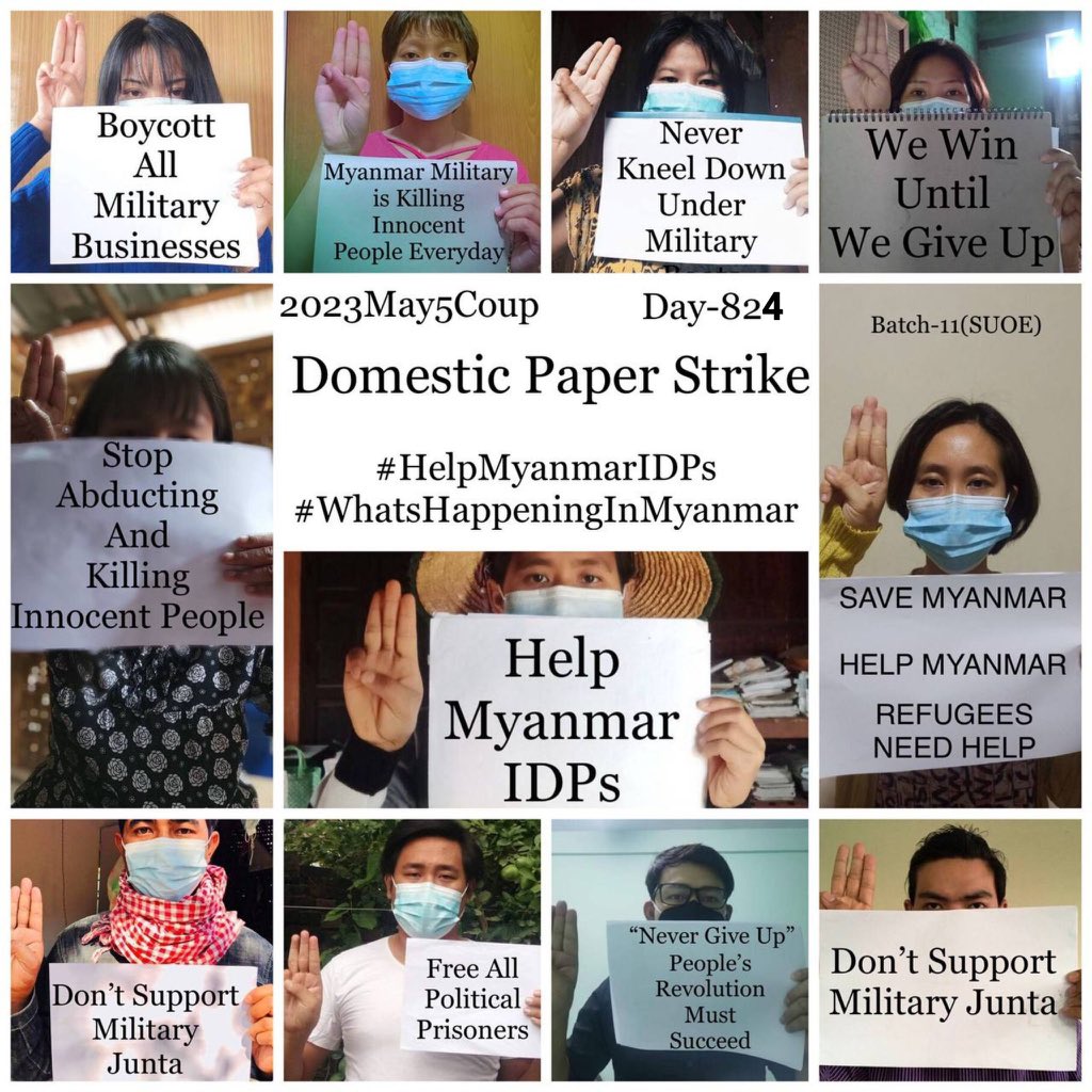 Daily anti-coup revolutionary domestic strike by pro-democracy CDMer teachers from Sagaing University of Education as 824th day.  #2023May5Coup #WhatsHappeningInMyanmar