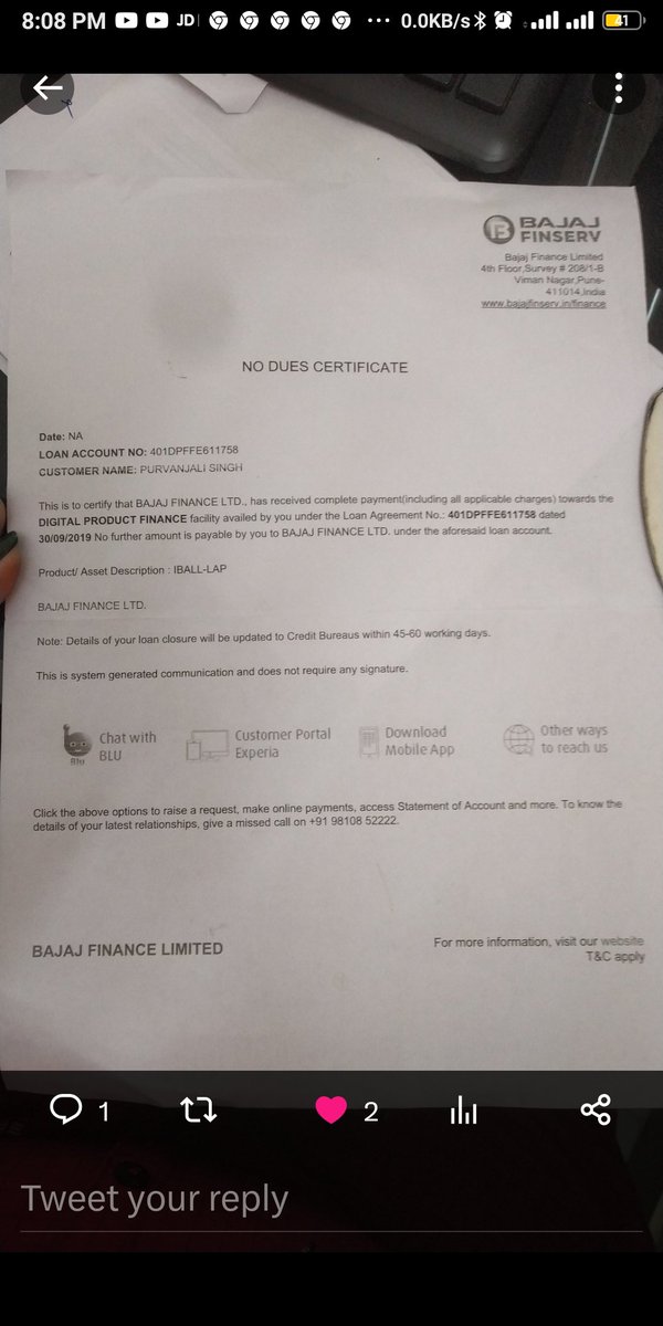 purvanjali1's tweet photo. @bajajfinservmf 𝚗𝚘𝚝 𝚜𝚘𝚕𝚟𝚒𝚗𝚐 𝚖𝚢 𝚙𝚛𝚘𝚋𝚕𝚎𝚖 𝚊𝚗𝚍 𝙸 𝚑𝚊𝚟𝚎 𝚊𝚕𝚛𝚎𝚊𝚍𝚢 𝚌𝚘𝚖𝚙𝚕𝚎𝚝𝚎𝚍 𝚖𝚢 𝚘𝚟𝚎𝚛 𝚊𝚕𝚕 𝚙𝚊𝚢𝚖𝚎𝚗𝚝 𝚘𝚏 @Bajaj_Finance @Bajaj_𝙵𝚒𝚗𝚜𝚎𝚛𝚟 https://t.co/d6OrI3Dz6l