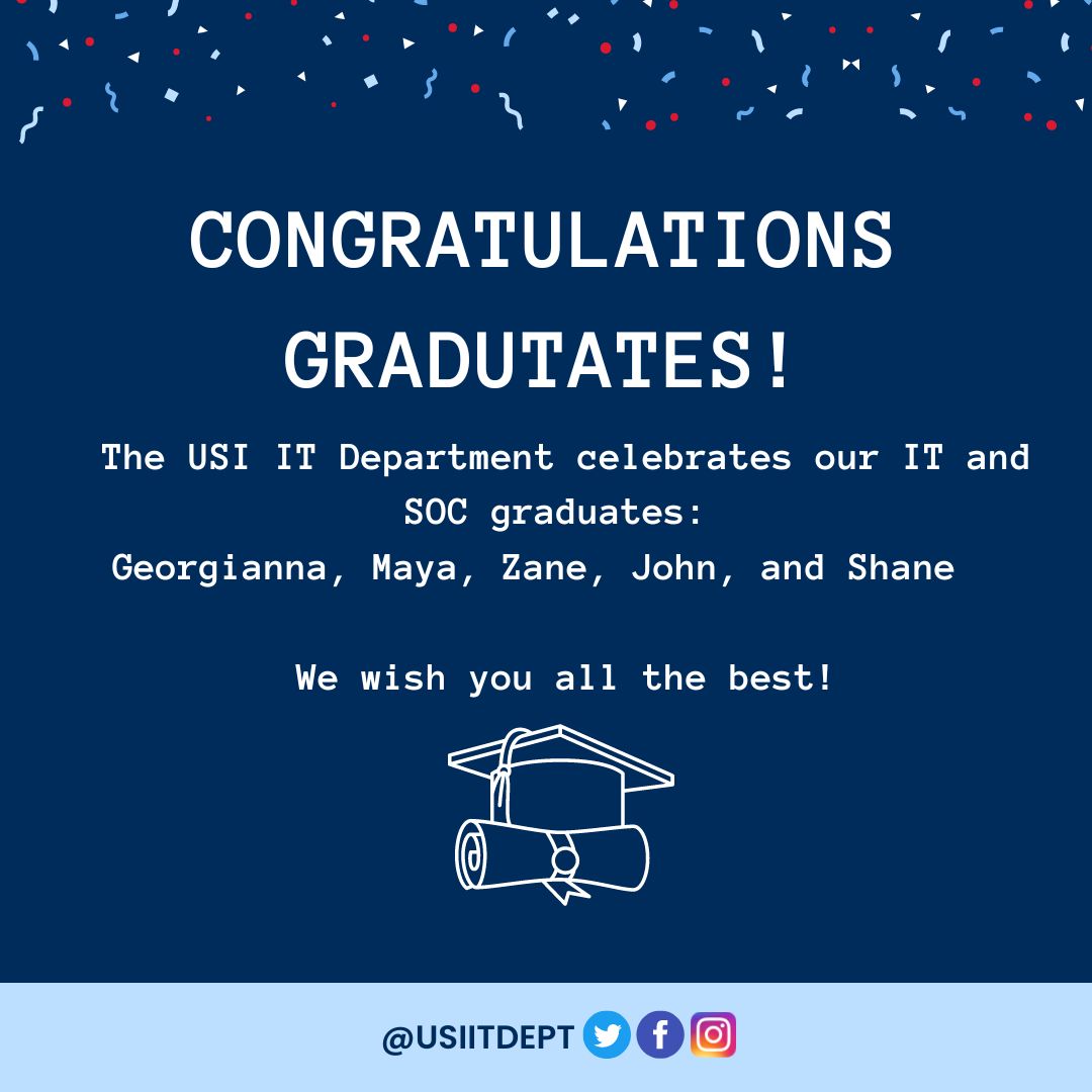 Congratulations to the Class of 2023! 🦅🧑‍🎓
-
-
#graduation #USIProud #EaglesSoar #ITAccomplishments #GoEagles #InformationTechnology