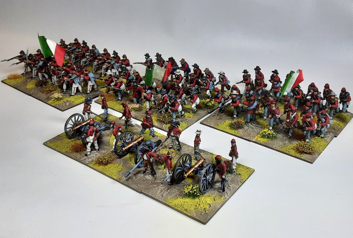Pic of some of my #Garibaldi Project #28mm the Infantry are from @gringo40s whilst the Artillery  are from @modellismo_wargame 
#Wargame #wargaming #wargames #historicalwargame #historicalwargaming #History #Risorgimento #Italian