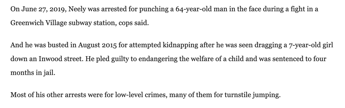 RichardHanania's tweet photo. Jordan Neely kidnapped and dragged a 7 year-old girl down the street and got sentenced to 4 months in jail.

How does this happen? Contrary to what liberals think, it's really hard to end up in jail. The people there are generally scum of the earth. And so are many not in jail. https://t.co/8TSp2lMXRP