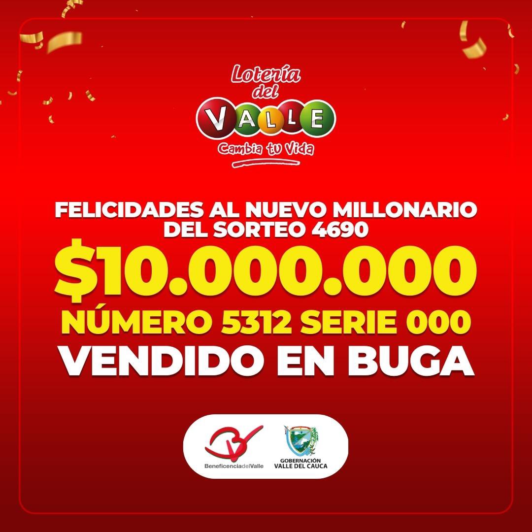 benevalle_eice's tweet photo. ¡Felicitamos a los nuevos ganadores del sorteo 4690 de la Lotería del Valle jugado el pasado miércoles 3 de mayo!🎉

Vendidos en #Buga #Cali y #Girardot https://t.co/D6rc2zwsiN
