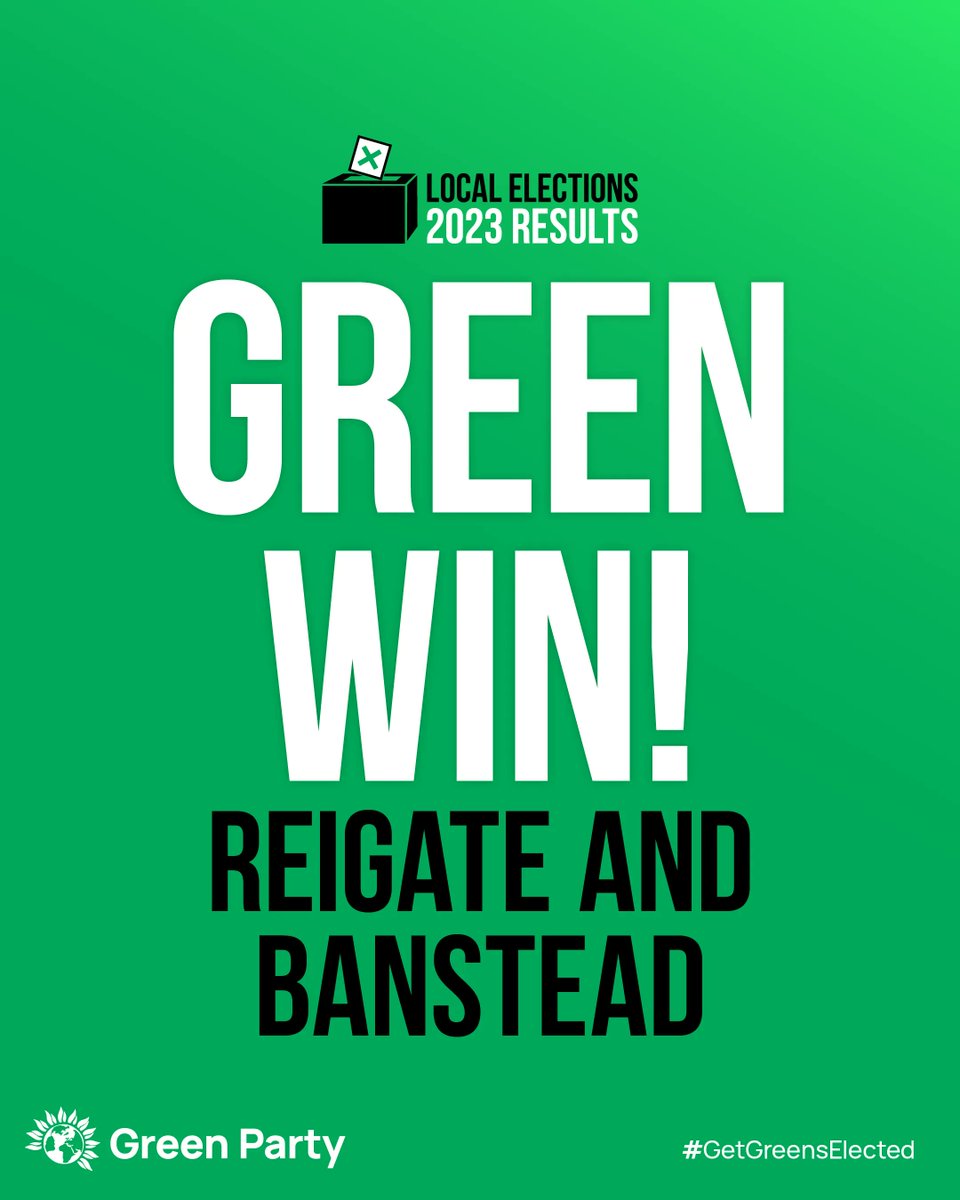 TheGreenParty's tweet image. 🌟 Green WIN! 🌟
💚 Congratulations to Reigate and Banstead Greens on gaining a seat in Hooley, Merstham and Netherne ward!
#GetGreensElected | #LocalElection2023
