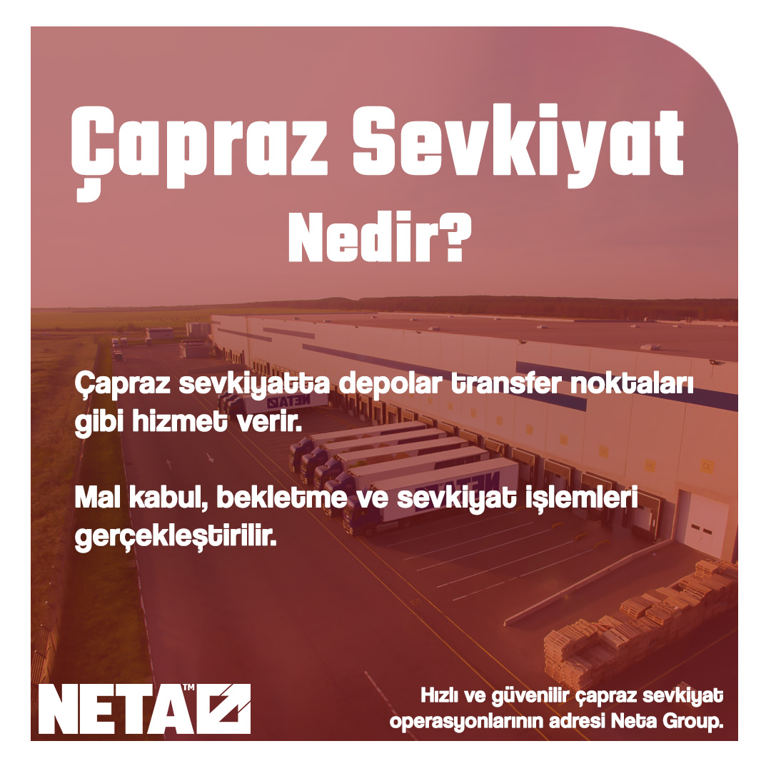 Çapraz Sevkiyat Nedir ?

Çapraz sevkiyatta depolar transfer noktaları gibi hizmet verir.
Mal kabul, bekletme ve sevkiyat işlemleri gerçekleştirilir.
Hızlı ve güvenilir çapraz sevkiyat operasyonlarının adresi Neta Group.
netagroup.com